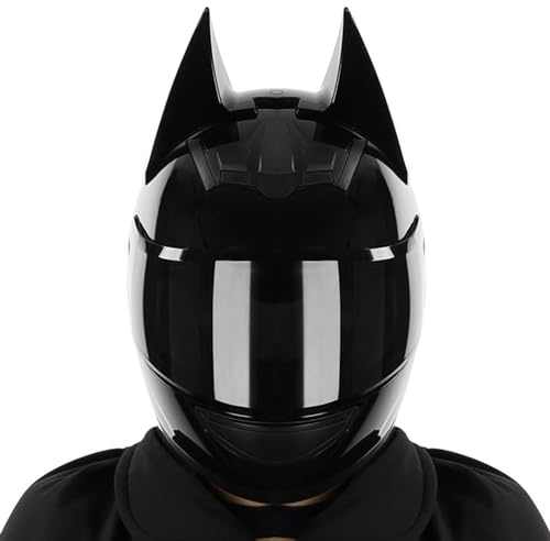 Casque De Moto Intégral, Certifié ECE,Casque Bat, Casque De Moto Modulaire Intégral avec Oreilles De Chat Et Oreilles De Chauve-Souris avec Visière Noire pour Femme, Style Rétro Foncé