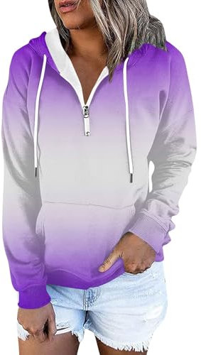 Weihnachtspullover Basic Shirt Damen Hoody Damen Oversize Hoodie Sweatshirt Damen Ohne Kapuze Damen Sweatshirt Longsleeve Damen Übergroßer Hoodie Damen Weihnachtspullover Damen（1-Purple,XL