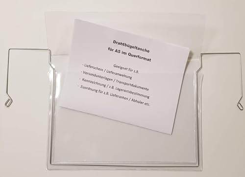 25x A5 Drahtbügeltasche MIT LASCHE/KLAPPE, passend für A5 Querformat geeignet für z.B. Gitterboxen, Regale und Paletten