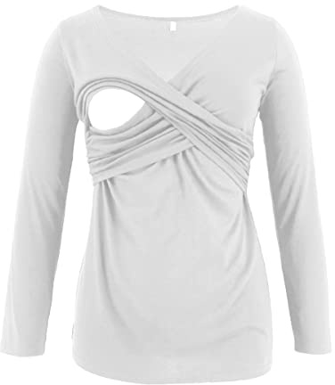 SISAY T-Shirts à Manches Longues Maternité Vetement Femme Enceinte Grossesse Hiver Tee Shirt Allaitement Haut Imprimé Mignon Tunique Portefeuille Col V Blouse Automne Pull Printemps Chic et Elegant