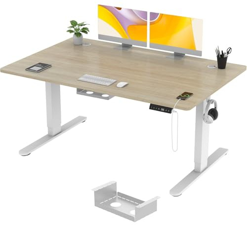 TRIUMPHKEY Scrivania Regolabile in Altezza Elettrica 140 x 80cm,Scrivania multifunzione per computer,3 Altezze di Memoria 72 – 118 cm,con Porta di Ricarica USB,Standing Desk,per Ufficio