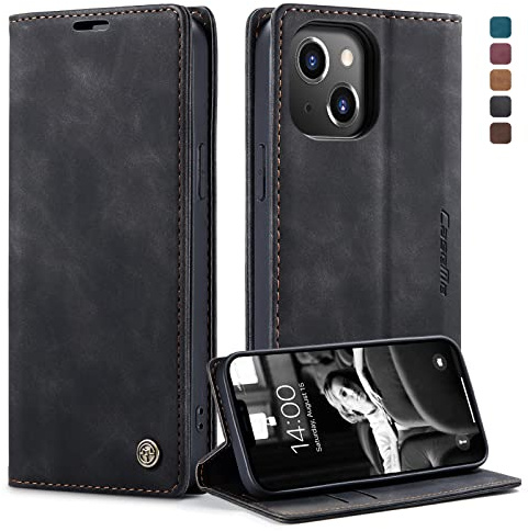 owlhold Coque iphone 13, Housse Antichoc en Cuir PU Premium Fentes Cartes Etui Pochette de Portefeuille avec Fonction Support Case à Rabat pour iphone 13 - Noir