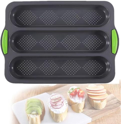 TUHNHGD Moule à baguette en silicone, plaque à baguette à 4 compartiments, moule a baguette de pain four, moule antiadhésif, adapté à la cuisson de baguettes et de hot-dogs en cuisine