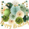 Olive Salbeigrün Party Dekoration - Seidenpapier Pom Poms Blumen, Papierfächer, Kreis Punkt Girlanden für Geburtstag - Olivgrün Neutral Dekorationen für Frauen
