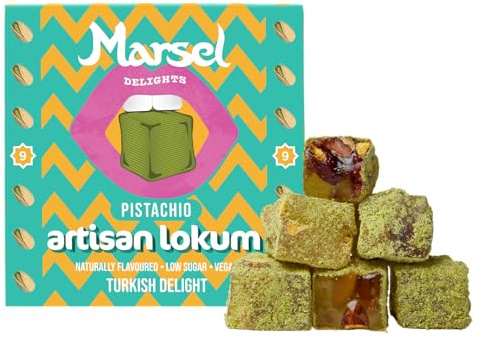 Marsel Delights, Artisan Turkish Delight - Naturally Flavored, Vegan, Gluten-free, No aromas or colorings (Pistachio)