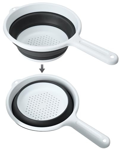 4UBonLife Scolapasta Pieghevole in Silicone con Manico, Filtro Cucina Pieghevole, Colander da Cucina Salvaspazio Setacci, per Drenante Frutta Verdura Pasta (Bianco/Grigio)