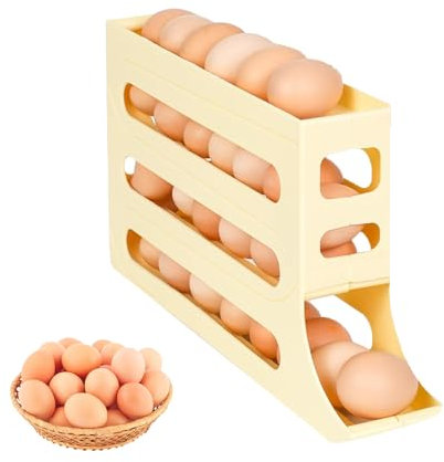 BDHYYM 4 Ètagères Distributeur oeuf, Boîte à oeufs frigo pour 30 œufs, Distributeur automatique d'œufs Peu Encombrant