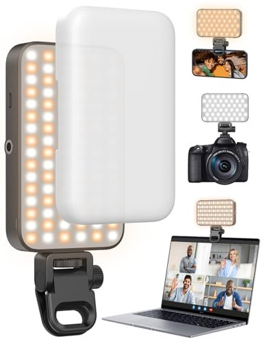 ANXRE Luz Selfie con Difusor Suave y Soporte Integrado – Luz de Conferencia de Video Recargable con Clip de 96 LED para Teléfono, iPhone, Cámara, Laptop, para Maquillaje, TikTok, Llamadas de Video
