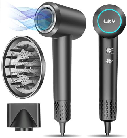 LKV Asciugacapelli Ionico, 110.000 giri/min per Asciugatura Rapida, 200 Milioni di Ioni Negativi Phone Capelli, Asciugacapelli Phon Capelli Professionale con Diffusore Magnetico per Viaggi e Domestico