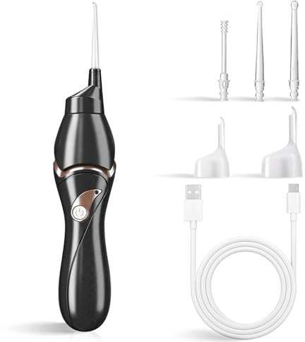 Ohrenschmalz Entferner – Elektrisch Ohrenreiniger mit LED, Komplettset mit 5 Ersatzlöffeln, USB-Aufladung, weichem und sicherem Silikon, geeignet für Kinder und Erwachsene（Schwarz）