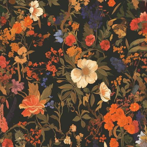 Flores de jardín Papel de contacto 45cm x 300cm Pelar y pegar Romántico barroco bohemio floral Papel tapiz adhesivo para revestimiento de estanterías de armarios y paredes de habitaciones, decorativo