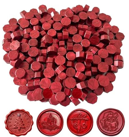 Juguta 100 Perles de Cire à Cacheter, Cachet de Cire, Cire à Cacheter pour Sceau de Cire,Cire à Cacheter Octogonale pour Invitations, Enveloppes, Emballage de Vin, Emballage Cadeau, Cartes,Rouge