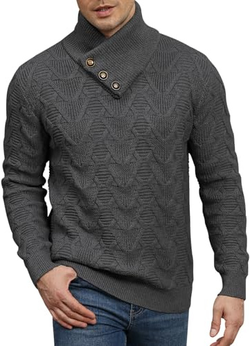 Comilaka Jersey Hombre Suéter Cuello Alto Suéteres Punto Manga Larga Invierno Pullover con Botones