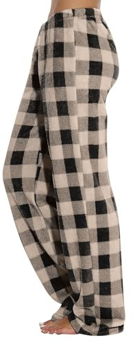 Pantalones de pijama de forro polar para mujer, pantalones de felpa ultrasuaves, pantalones de descanso a cuadros, pijama cálido de forro polar, A#camel, S