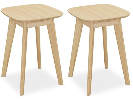 Taburetes de Cocina Relaxdays, 2 taburetes, bambú, Cocina y baño, HxBxT: 45,5 x 33 x 33 cm, también para Plantas.