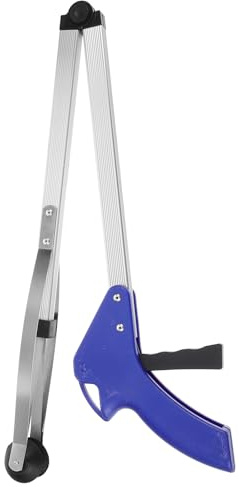 Genérico Pinza para Basura Manual de Aluminio Plegable Ligera y Ergonómica Recogedor Práctico para Jardín y Exteriores Herramienta Portátil para Recoger Residuos y Papel Mango Azul