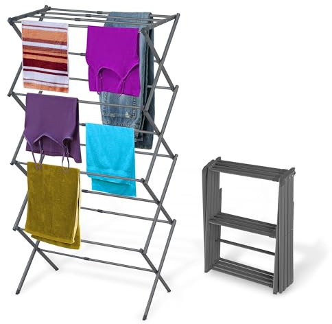 BLACK+DECKER 4-Tier Expandable Collapsible Clothes Drying Rack, Telescopic Height, Foldable Space-Saving Laundry Air Dryer for Towels, Shirts & Delicates – Durable Steel, No Tools Needed