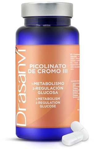 Picolinato de Cromo 200 mcg | 90 Comprimidos Veganos Sin Gluten | Contribuye al Metabolismo Normal | Apoyo Nutricional Diario | Control de los Niveles de Glucosa | Drasanvi