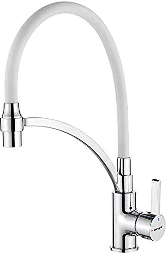 Ibergrif M22129-3 - Küchenarmatur mit Ausziehbar Brause, Einhebel Spültischbatterie mit Weiß Flexibler Auslauf, Chrom Silber-grau