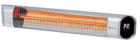 blumfeldt Dark Wave - Chauffage extérieur infrarouge, Radiateur rayonnant sur pied, Chauffage terrasse, 2000W, 9 Niveaux, Tube en Carbone Infrarouge doré, Classe IP65 - Argent