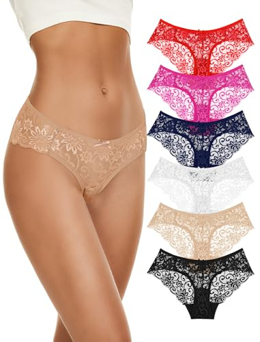 Sunm Boutique Multipack Women Lace Briefs Ultra Thin Lace Panties Underwear Low Rise Soft Bikini (Multicoloured XXL)