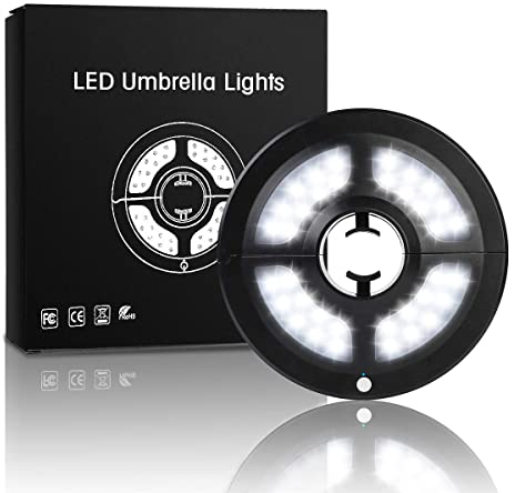 Sonnenschirm Beleuchtung SUPERNIGHT 36 LED-Lichter Schirmständerleuchte kabellos für Terrassenschirme, Campingzelte, Strandschirme, 3*AA Batteriebetrieb(nicht enthalten), 220 Lumen weiß mit 2 Modi