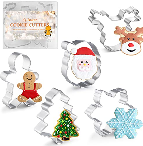 Weihnachts-Ausstechformen, 5 Stück, Urlaubs-Ausstechformen, Lebkuchenmänner, Weihnachtsbaum, Schneeflocke, Weihnachtsmanngesicht und Rentiergesicht zum Backen, dekorative Party