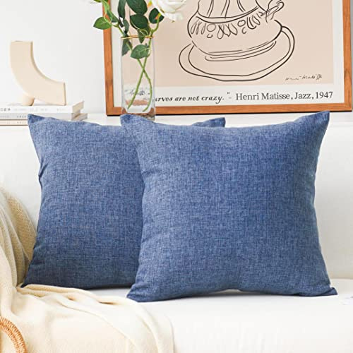 Home Brilliant Decorative Throw Pillow Cases 60 x 60, Navy Blue Cushion Covers for Scatter Cushions, Faux Linen Cushion Covers 60x60, Set of 2, 24inch, Navy Blue