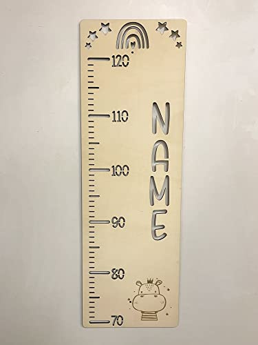 DRYSSON Nilpferd Mätsticka för barn med önskat namn, personlig av trä, mätning, latte, mått, barnmått, mätlist, barn, flickor, pojkar, babyrum, barnrum, individuell