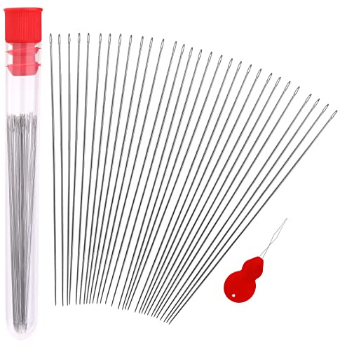 Long Straight Beading Needles for Seed Beads 30 Pcs Jewellery Making Supplies 0.45 * 55 mm Embroidery Needles Seed Beads Needles with Threader and Storage Tube for Bracelets and Jewelry Making