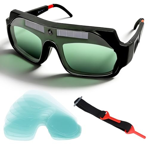 Lunettes de soudage à obscurcissement automatique, True Color Lunettes de soudage à énergie solaire avec pieds réglables, masque de sécurité confortable anti-buée et anti-éblouissement pour soudeur
