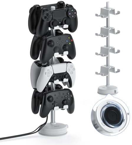 doenci Controller Halter 4 Ebenen für 8 PS5 PS4 Nintendo Switch Xbox Gaming Controller, Weiß Kopfhörer Ständer Controller Halterung mit Saugnapfbasis Game Headset Ständer Spiele Organizer Schreibtisch