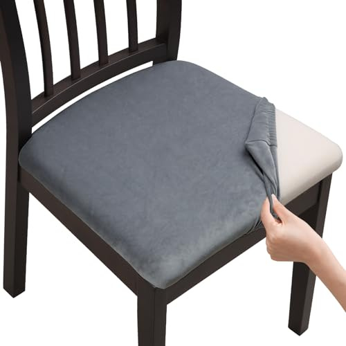 Fuloon Housse Assise Chais Housse de Chaise en Jacquard pour Salle à Manger Cuisine Bureau Hôtel (6, Ardoise)