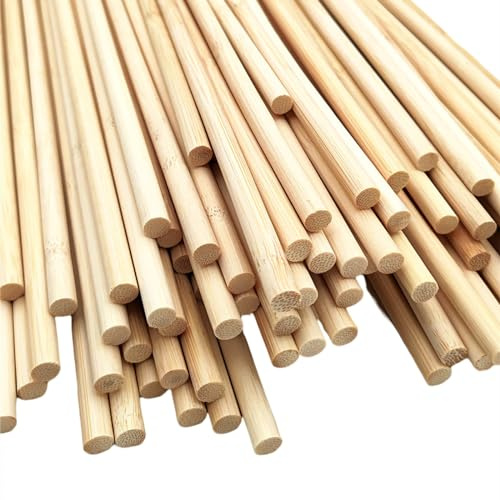 100 varillas redondas de bambú natural, extralargas de 0,8 cm, para manualidades, proyectos de arte y manualidades (40 cm de largo)