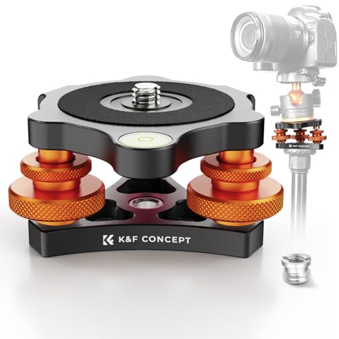 K&F CONCEPT Stativkopf Nivellierbasis, Aluminium Nivelliersockel, Nivellierbasis mit 3/8 Schraube,-5° präzise Winkeleinstellung,Dreirad Nivellier für Makro Panoramafotografie,mit 1/4 auf 3/8 Adapter