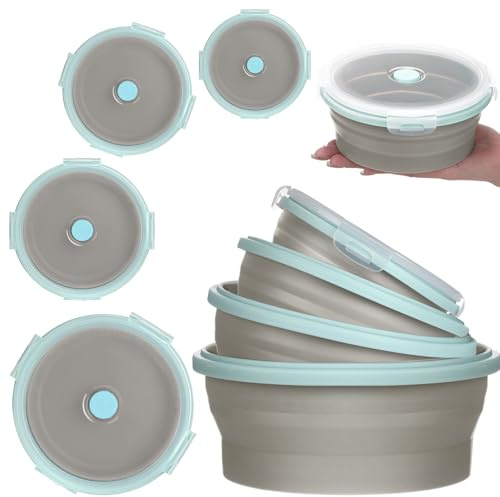 Suclain 4 Pcs Collapsible Bowls with Lids Silicone Camping Food Storage