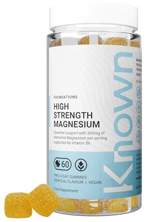 Known - Hochdosierte 300mg Magnesium-Gummis - 60 x Zwei am Tag Tropische Gummis mit 300mg elementarem Magnesium und Vitamin B6 - Halal Nahrungsergänzungsmittel - 1 Monat Versorgung