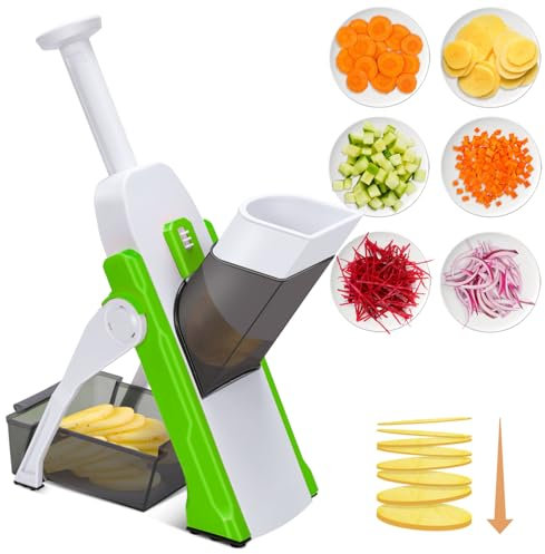 Masthome Mandoline de Cuisine Manuelle, Safety Slicer Multifonction Tous Coupe LéGumes Lame en Acier Inoxydable, Julienne, Cubes, Fcoupe Patate Frite Carotte