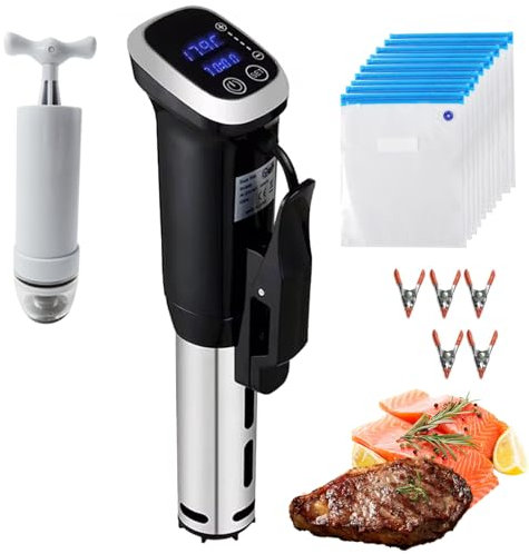 Olla Sous Vide, Máquina Sous Vide de 1200W con 3 Accesorios, Tiempo de Temperatura y Control Táctil, Circulador de Inmersión para Olla con Bomba Extractora, Bolsa Sellada, Clip, Acero Inoxidable