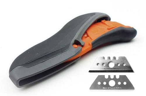 QUAIRIE + 2 cuchillas: cortador de seguridad Mure & Peyrot, con gatillo, hoja retráctil, 1 hoja puntas redondas + 1 hoja puntas afiladas. Diestros y zurdos. 3 posiciones de salida de la cuchilla.