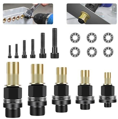 6 Pièces Écrous à tête de Rivet à Main, Convient au Kit de Tête de Rivet à Main M3 M4 M5 M6 M8 M10 M12, outil d'écrou de rivetage manuel, Acier Riveteuse Pneumatique Ecrou a Sertir (6PCS (M3-M10))