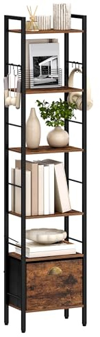Hzuaneri Bibliothèque, Bibliothèque Verticale à 6 Niveaux avec 1 Tiroir, Étagère Ouverte, Meuble de Rangement, Convient à l'étude, Salon, Chambre, Cuisine, 24 x 40 x 173 cm, Marron Rustique BC40601B