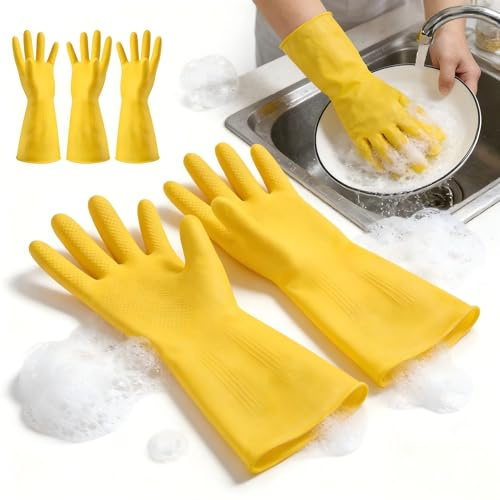 suuosl 3 Pairs Washing Up Gloves Large Reusable Waterproof Latex, Rubber Cleaning Gloves, Non-Slip Dishwashing for Kitchen, Cleaning, Dishwashing, Laundry, Durable Protective for Everyday Use