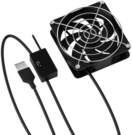 Ksikdeg Ventilateur de refroidissement alimenté par USB avec contrôle de la température, thermostat réglable à 3 vitesses, 8 x 8 cm pour jeu sur routeur
