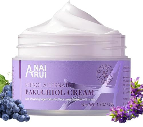ANAiRUi Crema Viso con Bakuchiol – Idratante, Antirughe & Rassodante 50ml, Riduce le Rughe, Ripara la Barriera Cutanea per una Pelle Soda, Crema Giorno/Notte per Donne