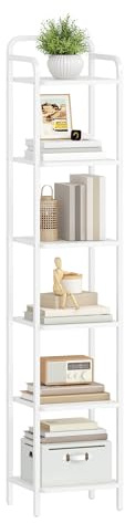 Hzuaneri Librería de 6 Niveles, Estantería Estrecha para Libros, 30 × 33 × 166 cm, Estantería para Oficina, Estudio, Sala de Estar, Dormitorio, Blanco BC24613W