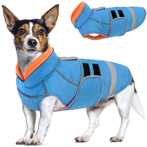 CITÉTOILE Abrigo para Perro Impermeable e Impermeable al Viento - Abrigo Invierno Perro Cálido Reflectante - Ropa de Invierno para Perros con Boca de Cuerda de tracción Azul S