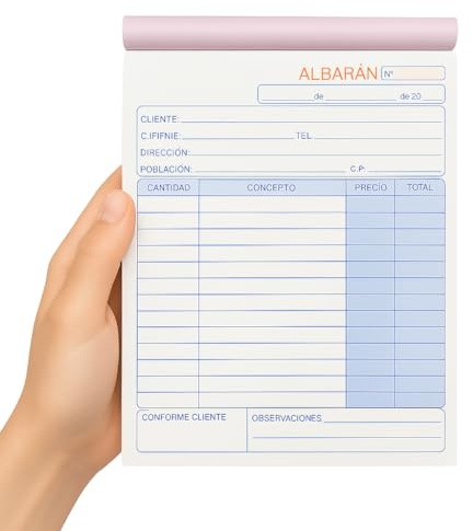 Talonarios albaranes, Libreta de albaran, Talonario para autonomos, 70 hojas, 35 juegos original + copia, autocopiativo, Matriz de corte, Tamaño 210x145 mm, Pack de 12 talonarios
