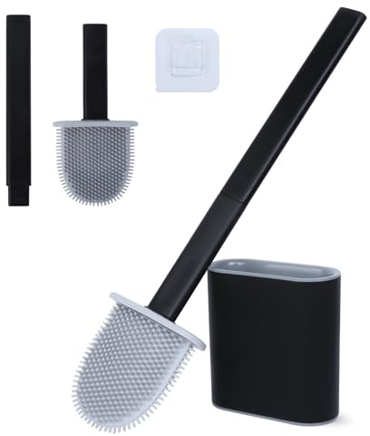 Romon Brosse Toilettes WC Silicone, Brosse WC avec Tête Flexible à Bossages en Caoutchouc & Base Ventilée, Montage Mural sans Perçage, pour Salle de Bain & Camping