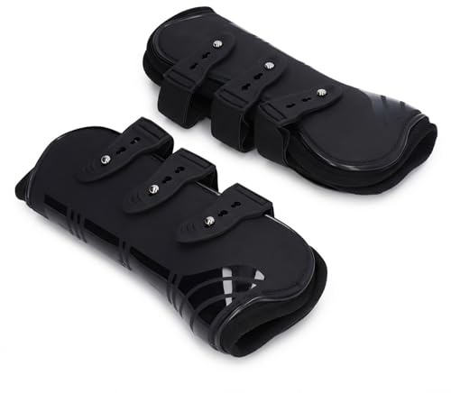 NUMNBE Guêtres d’Équitation 2 pcs pour Cheval et Poney, Protège-Jambes en PU et Néoprène Ajustables, Noires Taille L Avant – Protection Anti-Choc, Confort et Sécurité pour Saut et Entraînement (XL)